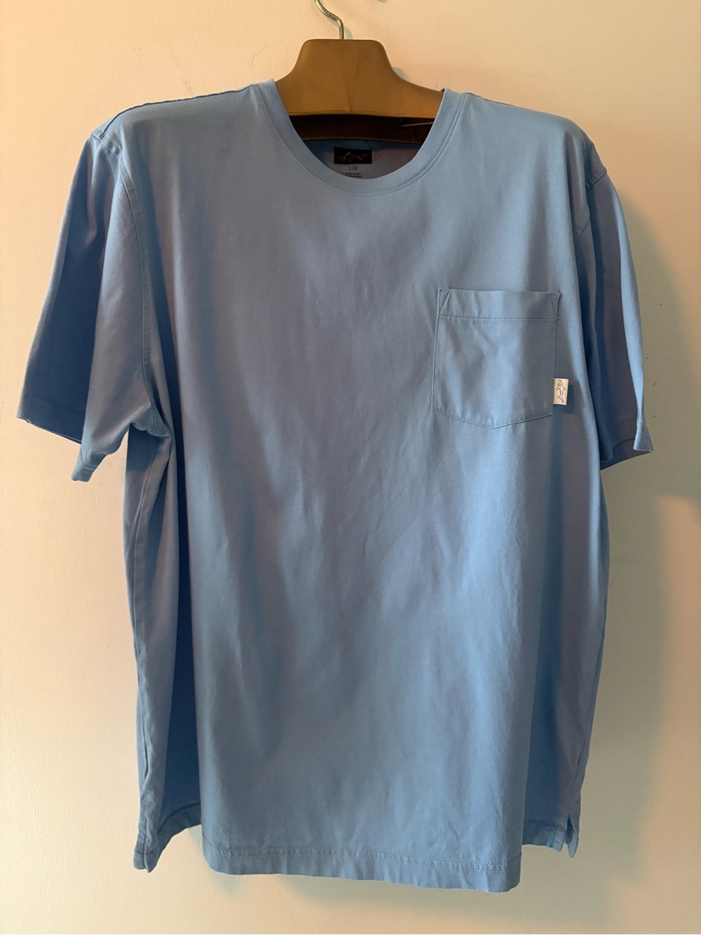 Greg Norman “Shark” Easy Fit Golf  Pocket T-Shirt - Light Blue Sz L